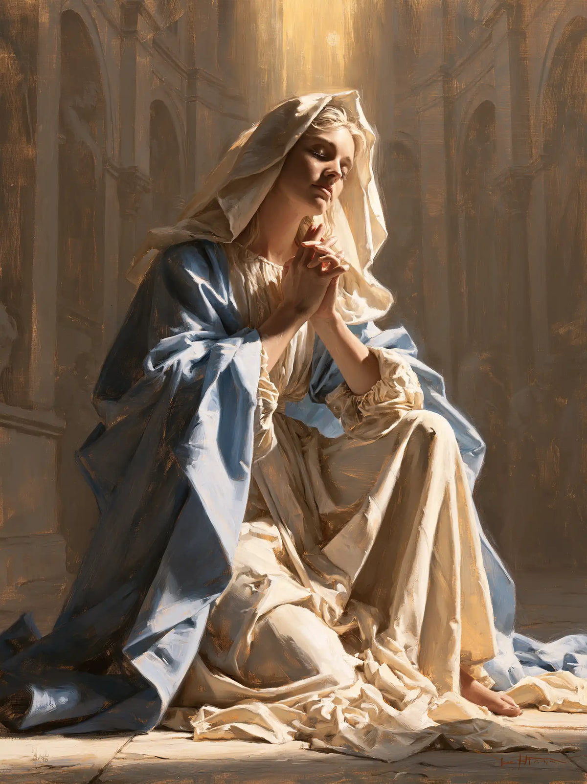Virgin Mary in Prayer — Silence between the Lofty Arches