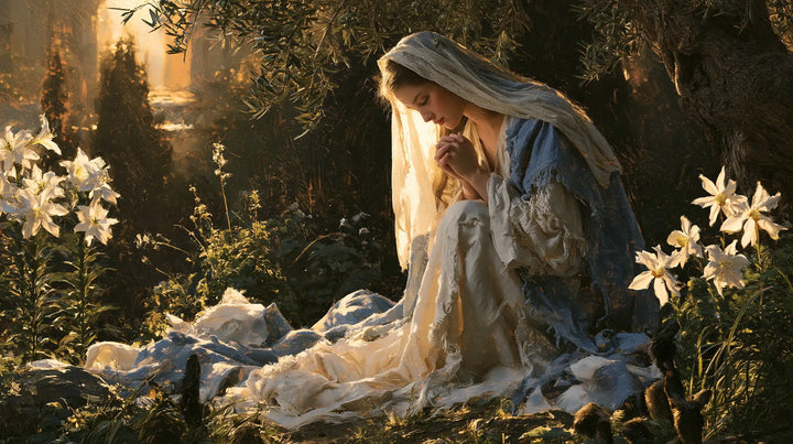 Virgin Mary in Prayer - Mary in a Sacred Garden · Landscape n° 6