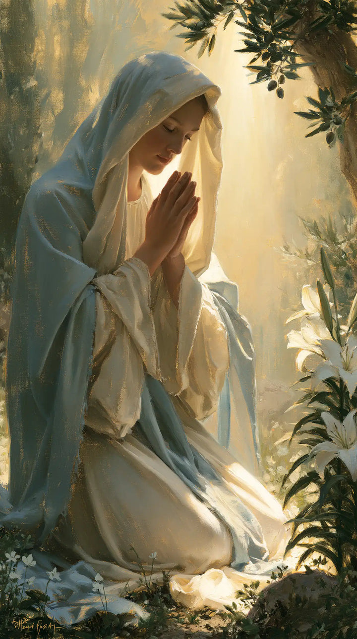 Virgin Mary in Prayer - Mary in a Sacred Garden · Portrait n° 8