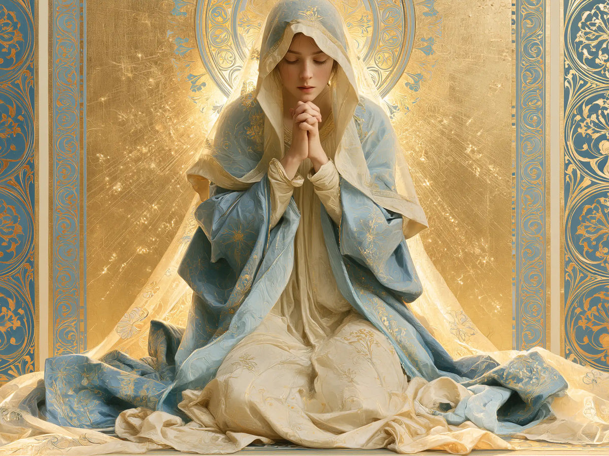 Virgin Mary in Prayer — Prayer in the Pale Gold Chamber