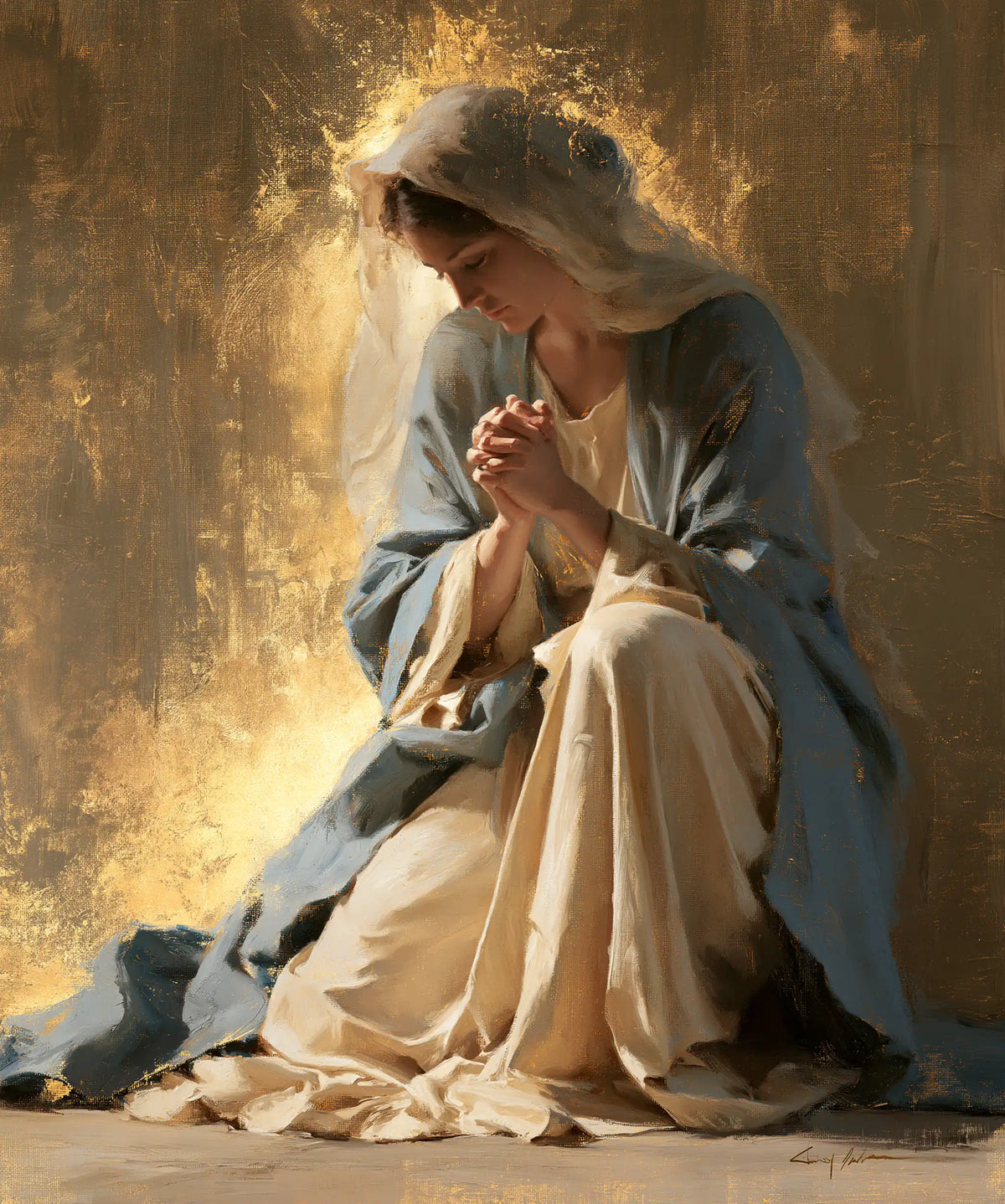 Virgin Mary in Prayer — The Veil Lifted in the Light