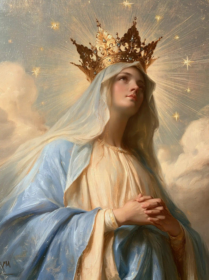 Mary, Queen of Heaven — The Golden Crown in the Swept Veil