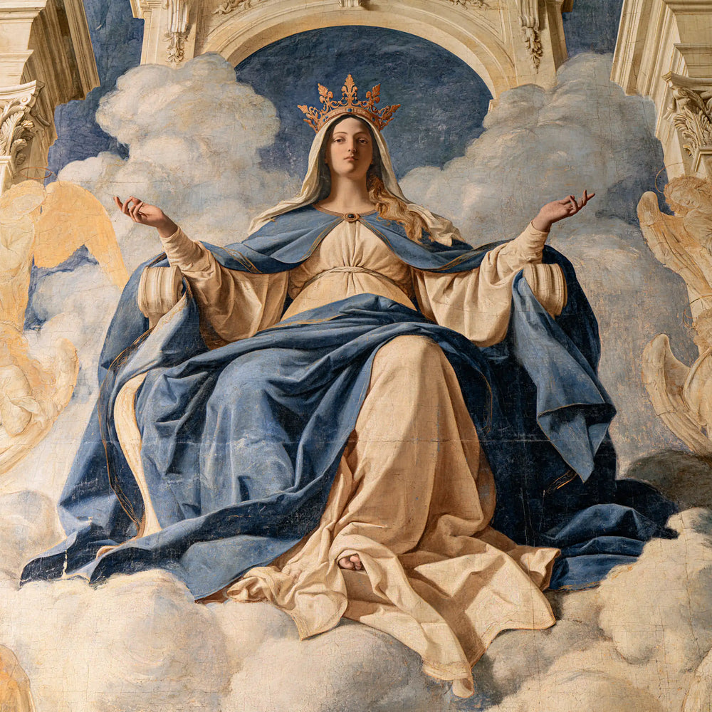 Mary crowned as Queen of Heaven in Florentine Renaissance style in Florentine Renaissance style, square Christian artwork no. 7