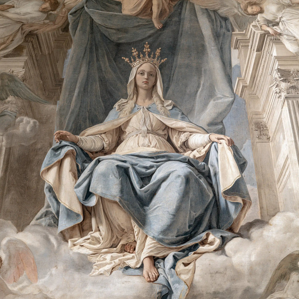 Mary crowned as Queen of Heaven in Florentine Renaissance style in Florentine Renaissance style, square Christian artwork no. 8