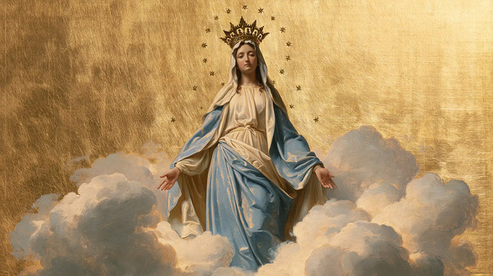 Mary, Queen of Heaven — The Queen Between Gold-Leaf Clouds