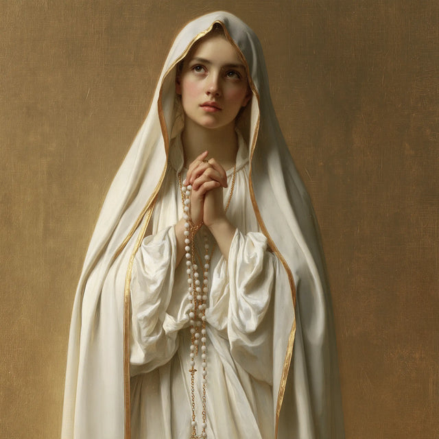Our Lady of Fatima – Eyes Raised in Golden Light