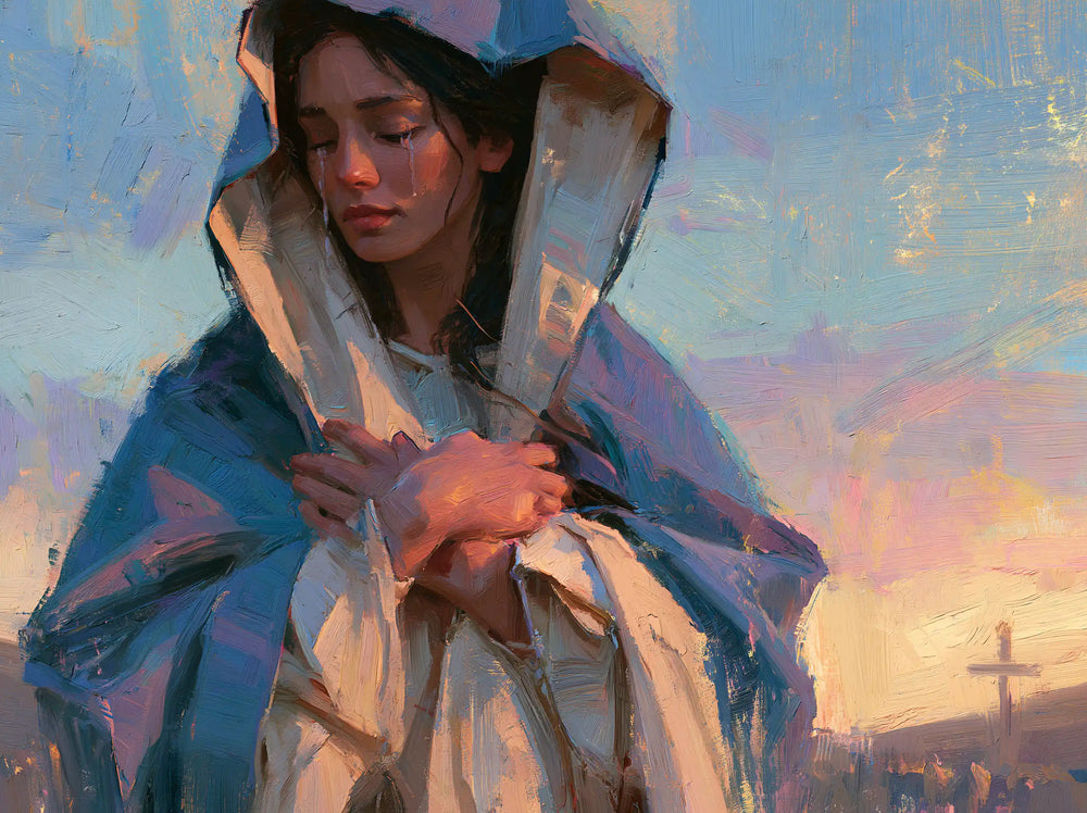 Our Lady of Sorrows in an impressionist atmosphere in Impressionist style, landscape Christian artwork no. 4