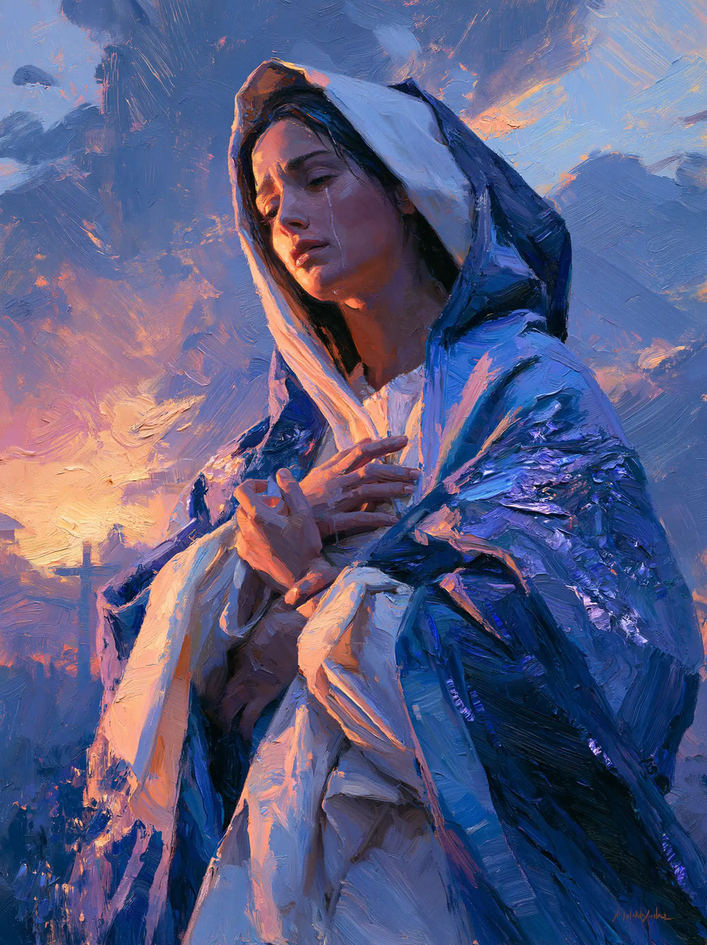 Our Lady of Sorrows in an impressionist atmosphere in Impressionist style, portrait Christian artwork no. 14