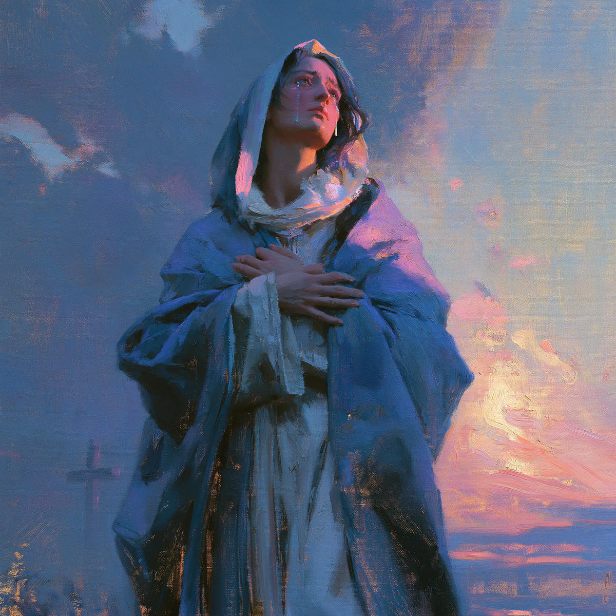 Our Lady of Sorrows in an impressionist atmosphere in Impressionist style, square Christian artwork no. 6