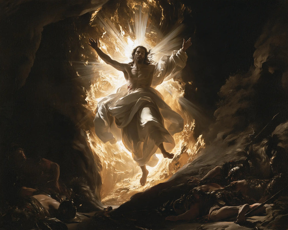 Resurrection of Jesus Christ in Black and Gold style, landscape Christian artwork no. 6