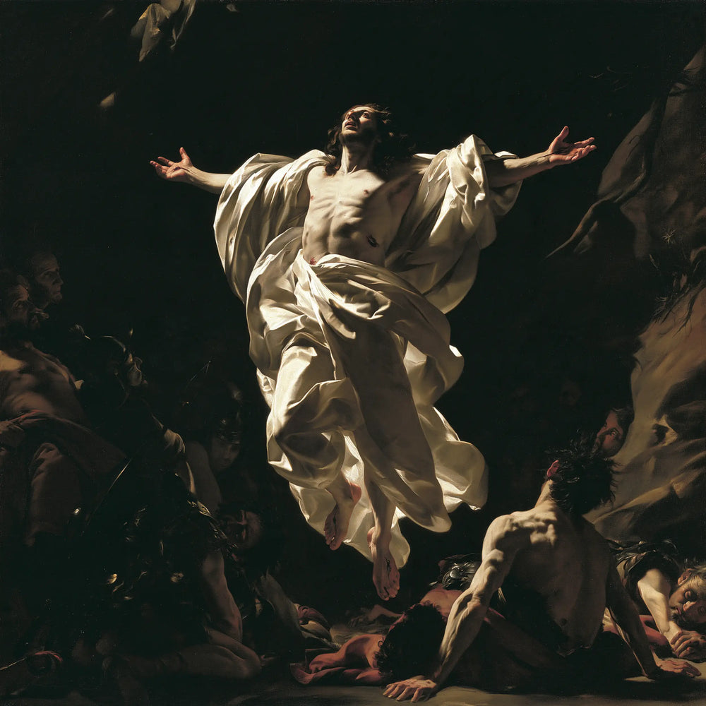 Resurrection of Jesus Christ in Caravaggio Tenebrism style, square Christian artwork no. 2