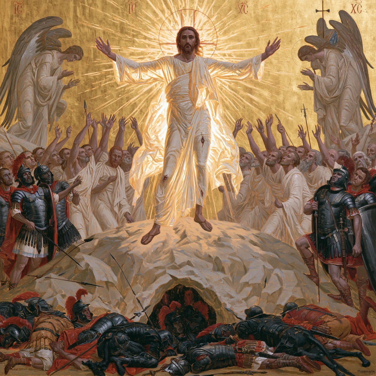 Resurrection of Jesus Christ in Contemporary Byzantine style, square Christian artwork no. 1