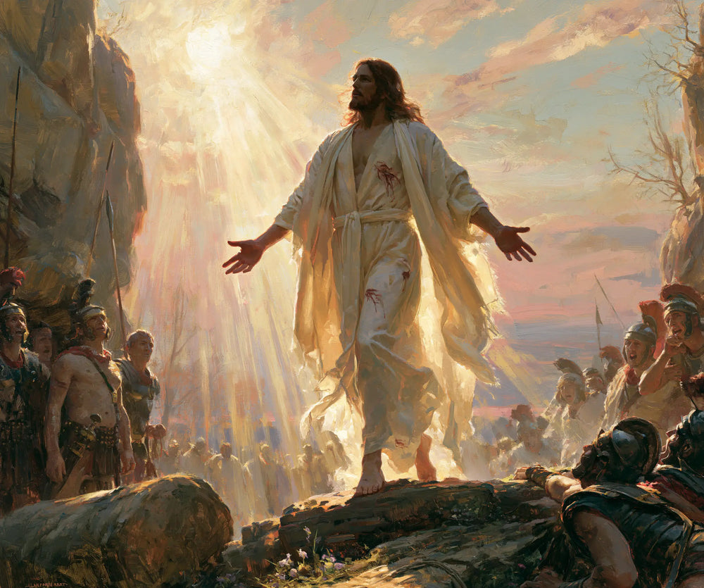 Resurrection of Jesus Christ in Divine Light style, landscape Christian artwork no. 4