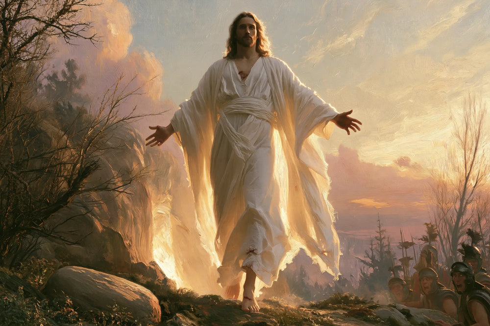 Resurrection of Jesus Christ in Divine Light style, landscape Christian artwork no. 16