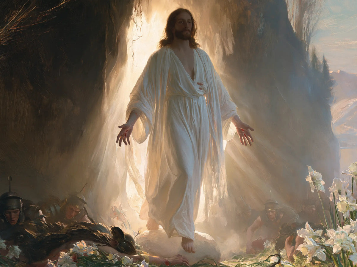 Resurrection of Jesus Christ in Expressionist style, landscape Christian artwork no. 6