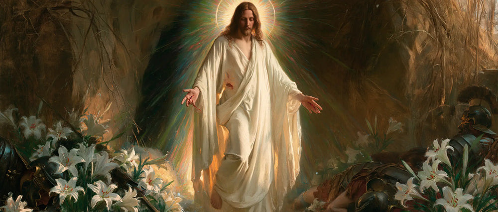 Resurrection of Jesus Christ in Expressionist style, landscape Christian artwork no. 23