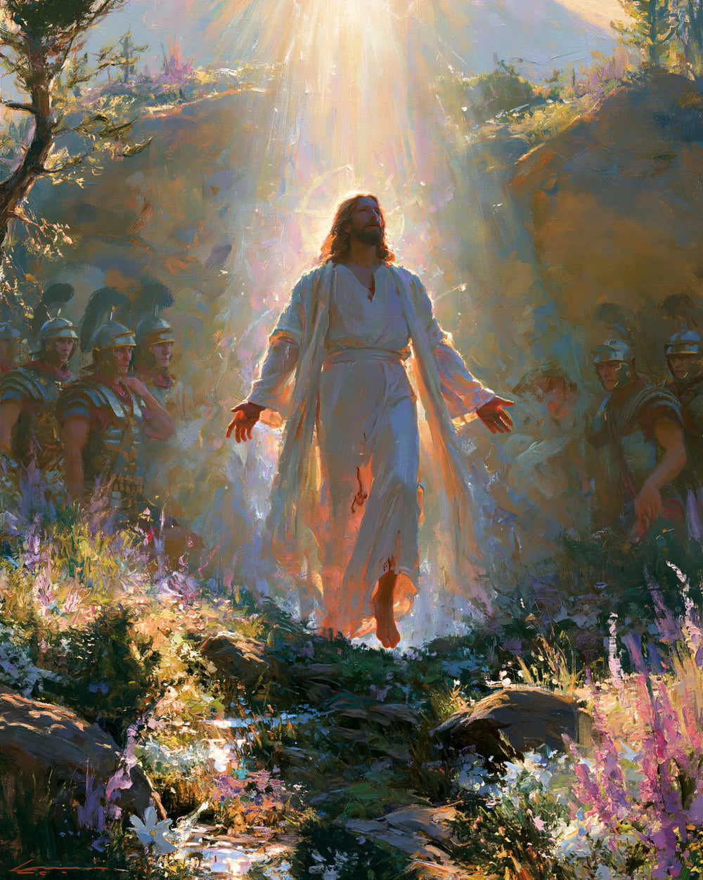 Resurrection of Jesus Christ in Impressionist style, portrait Christian artwork no. 23
