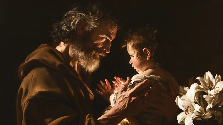 Saint Joseph with the Child Jesus – Caravaggio Tenebrism · Landscape no. 3