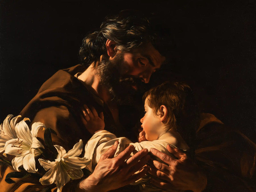 Saint Joseph with the Child Jesus – Caravaggio Tenebrism · Landscape no. 7