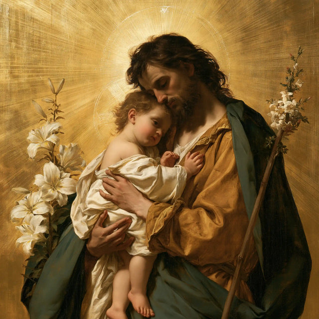 Saint Joseph with the Child Jesus – Sacred Gold · Square no. 1