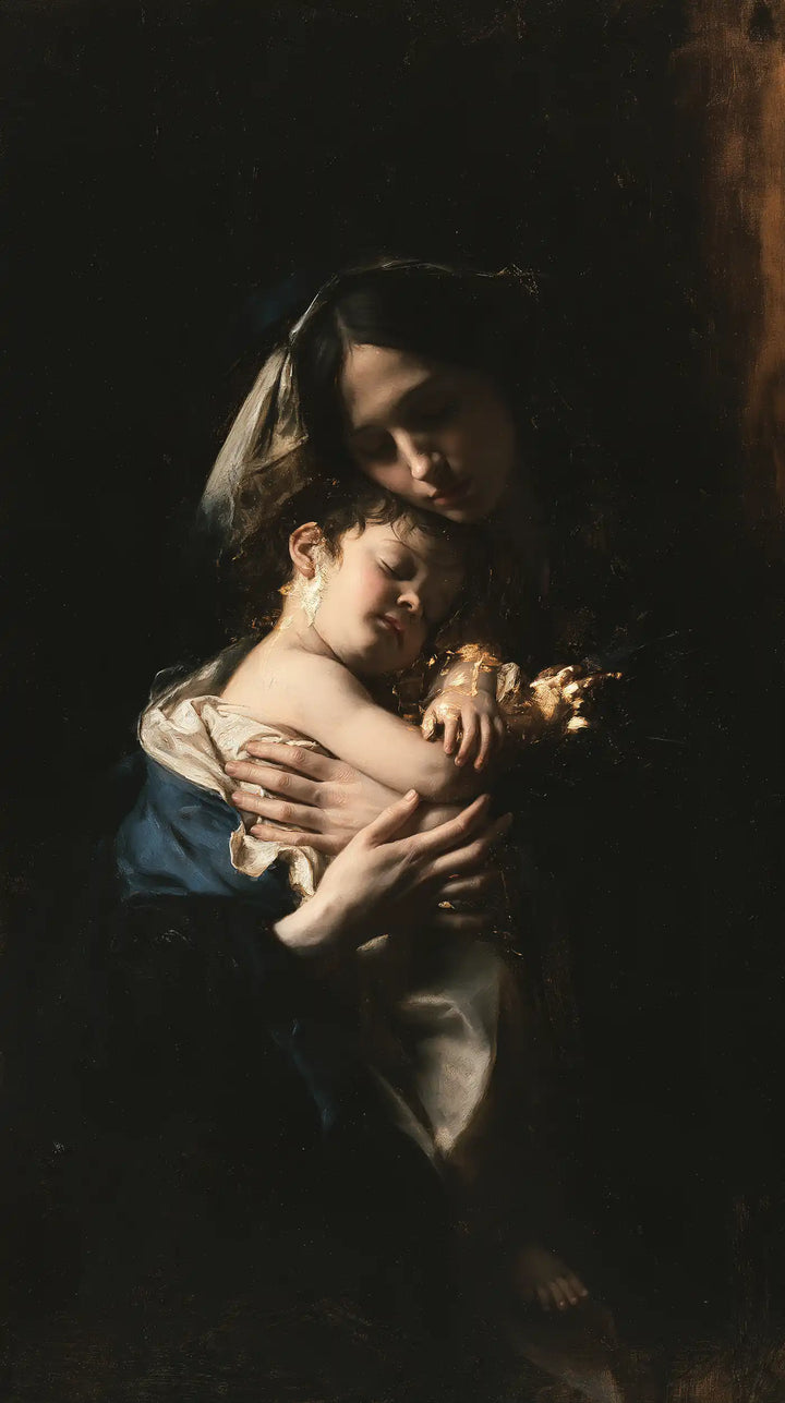 Virgin Mary and Child Jesus - Black and Gold · Portrait n° 3