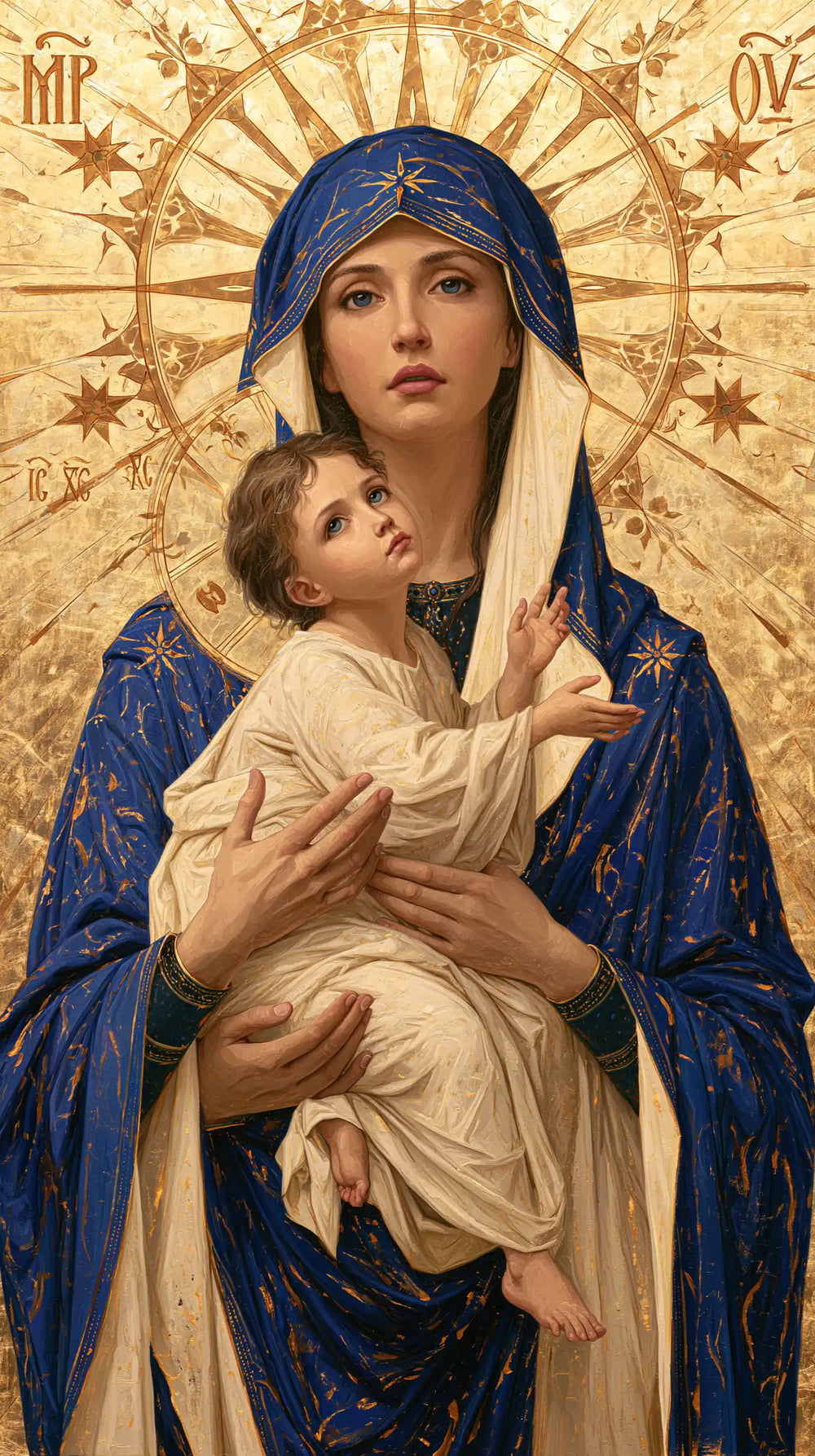 the Virgin Mary and the Child Jesus in Contemporary Byzantine style, portrait Christian artwork no. 3