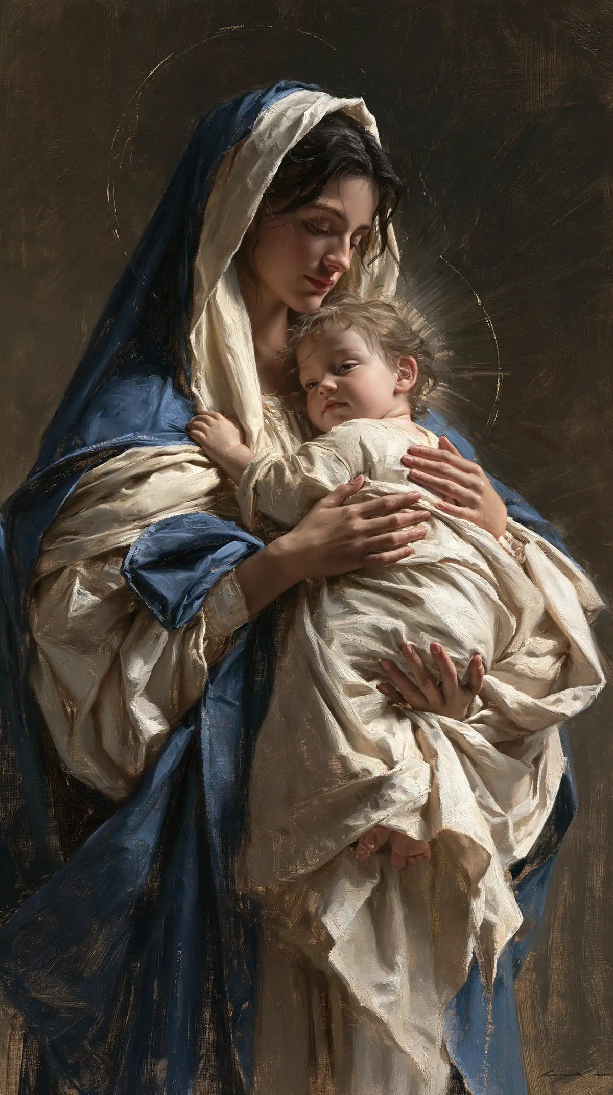 the Virgin Mary presenting the Child Jesus in Mary Presenting the Child Jesus style, portrait Christian artwork no. 6
