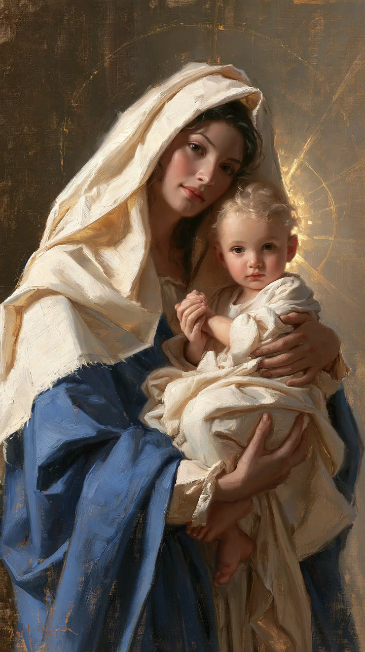 The Virgin and Child — The Little Gaze Beneath the White Headdress