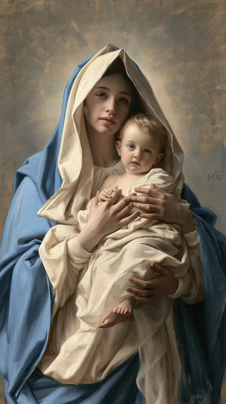 The Virgin and Child — The Welcoming Gaze Beneath the Pointed Veil