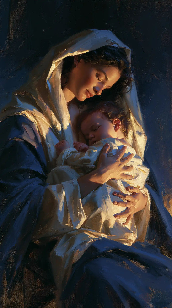 Virgin Mary and Child Jesus - Midnight Blue Chiaroscuro · Portrait n° 12