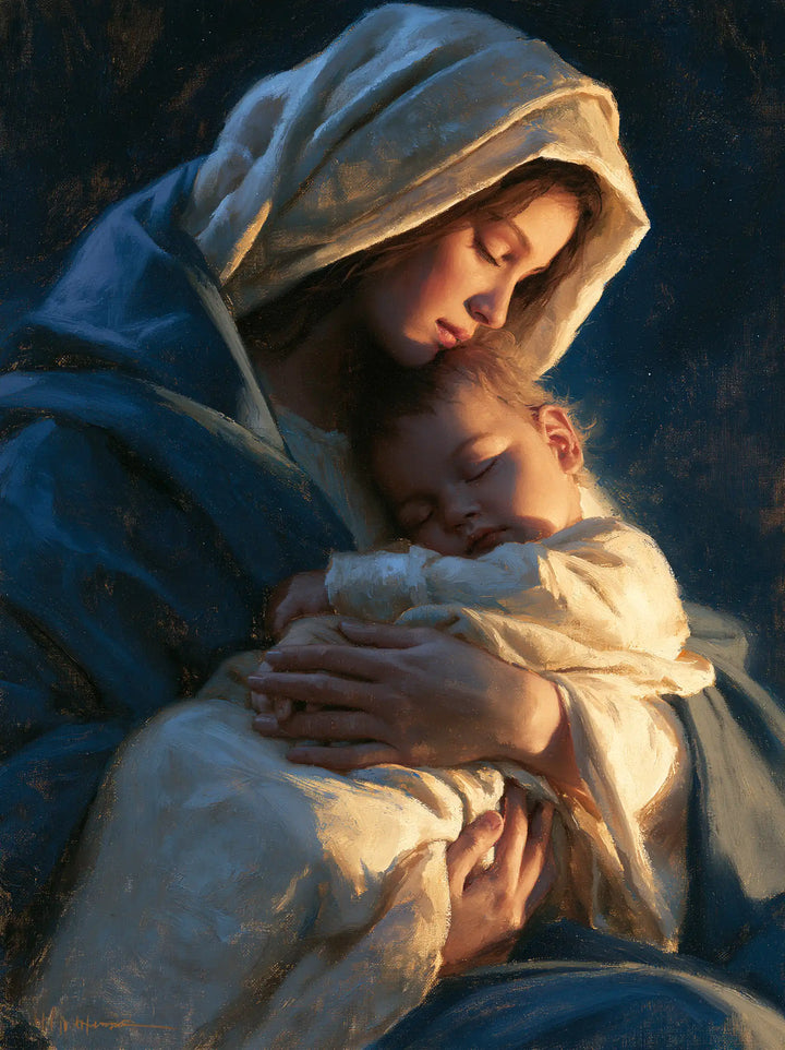 Virgin Mary and Child Jesus - Midnight Blue Chiaroscuro · Portrait n° 22