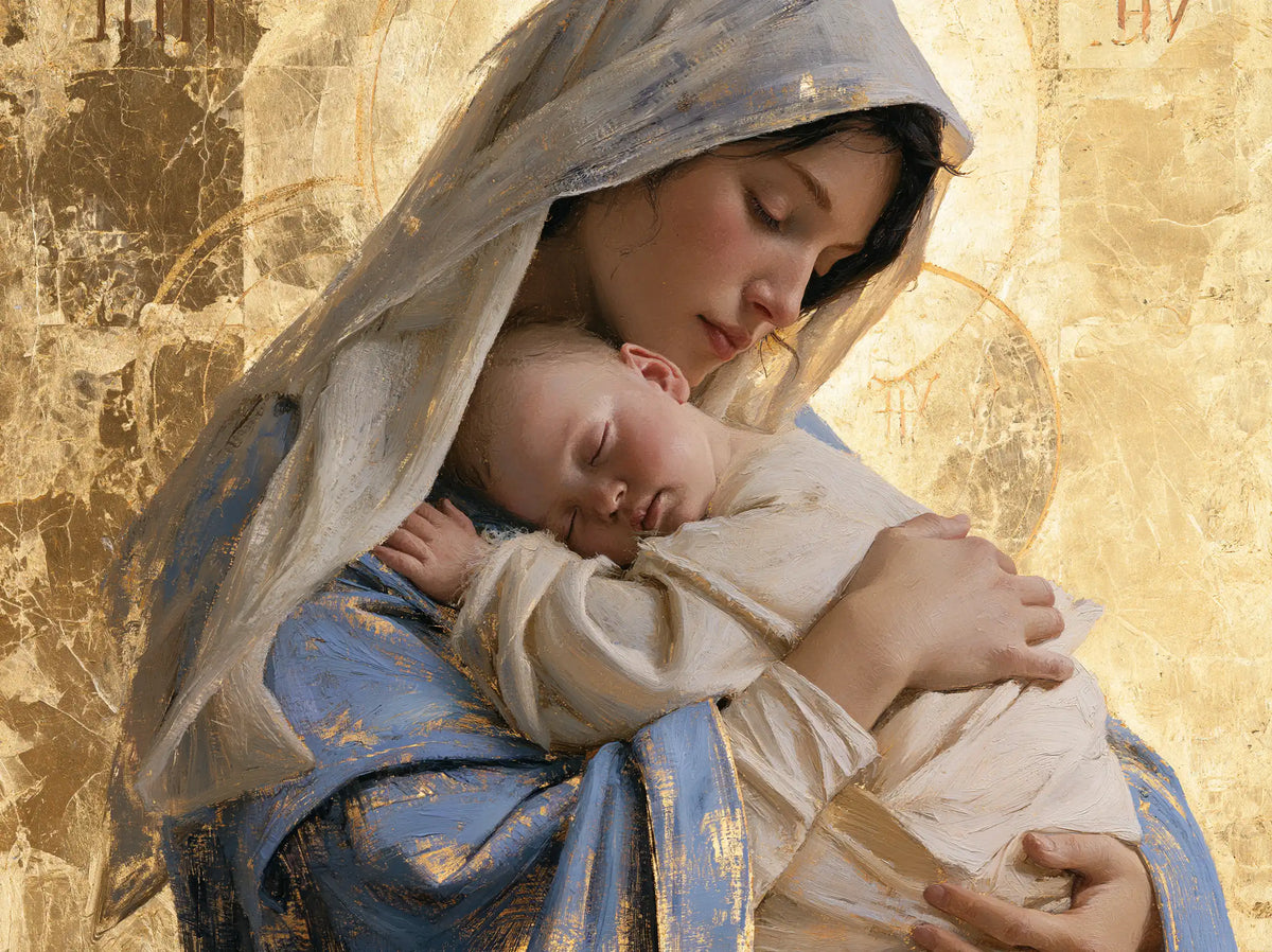 The Virgin and Child — The Little Sleeper Before Crackled Gold