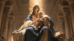 The Virgin and Child — The Uplifted Gaze Beneath the Carved Ceiling