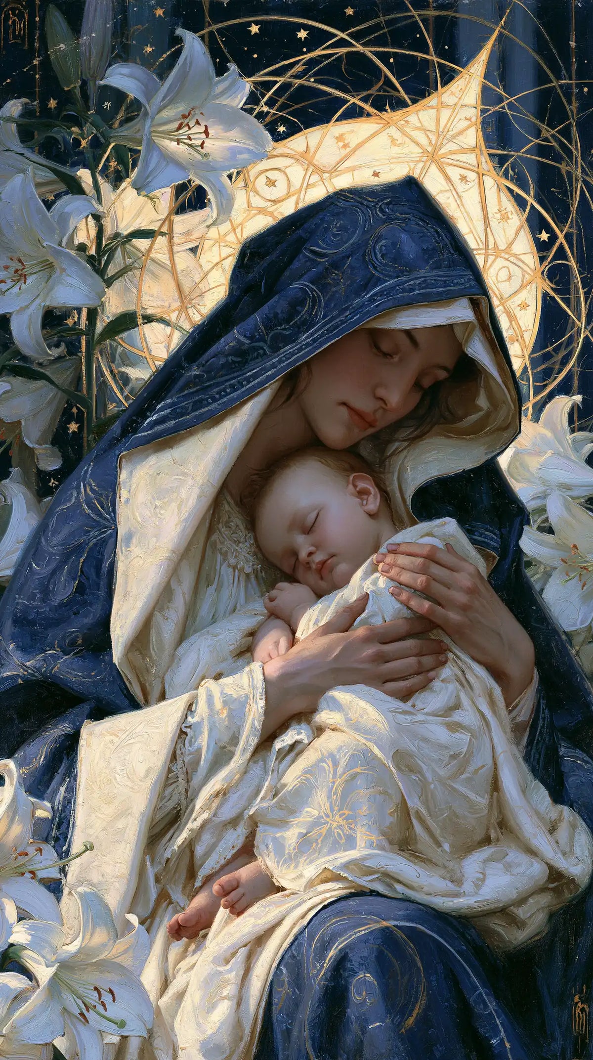 the Virgin Mary and the Child Jesus in Symbolist style, portrait Christian artwork no. 20