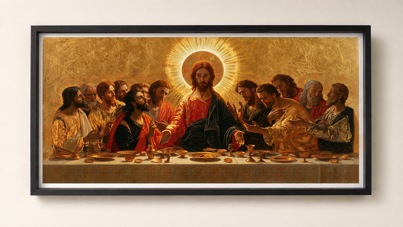 Ten sam nadruk Last Supper Fine Art w głębokiej czarnej ramce Box