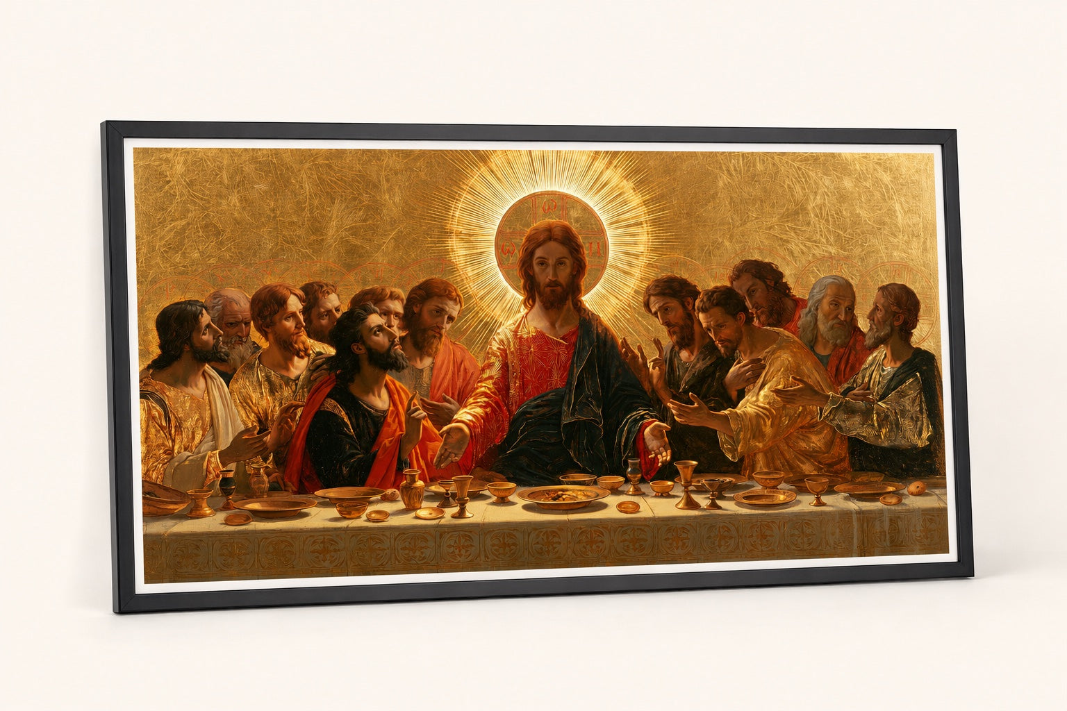 Ten sam nadruk Last Supper Fine Art w smukłej czarnej klasycznej ramce