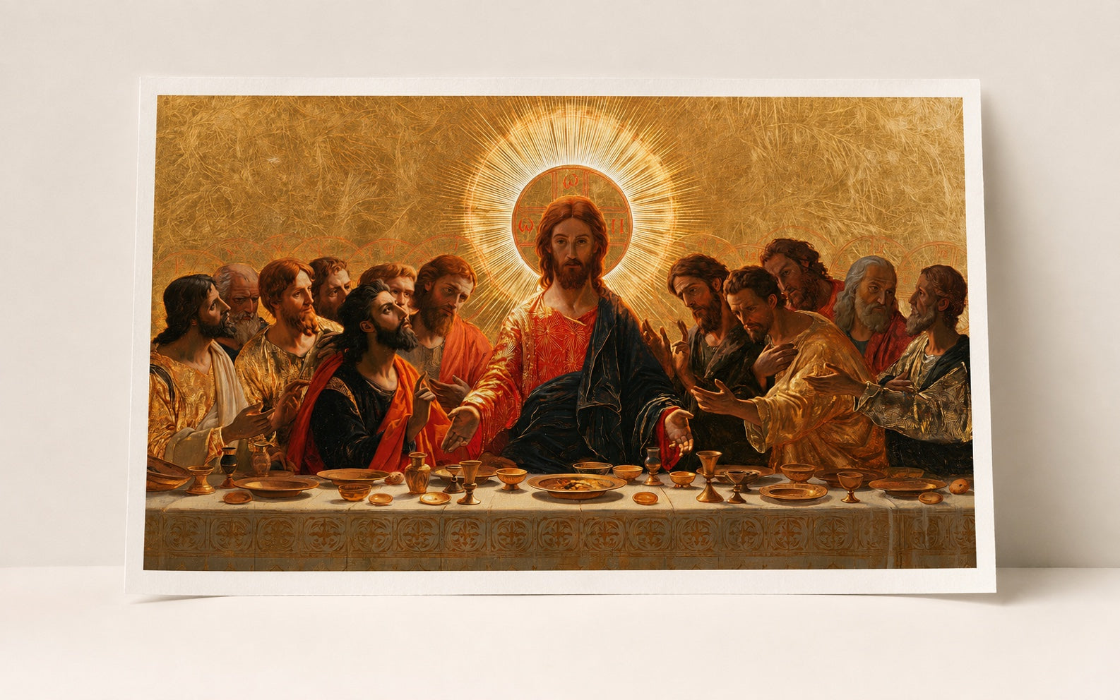Ta sama grafika Ostatniej Wieczerzy przedstawiona jako nieoprawiony wydruk papierowy Fine Art