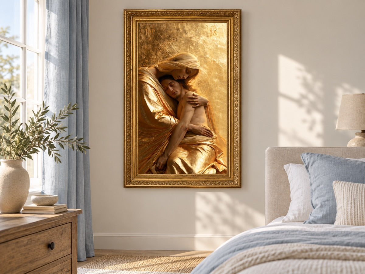 Pieta — gold framed interior mockup