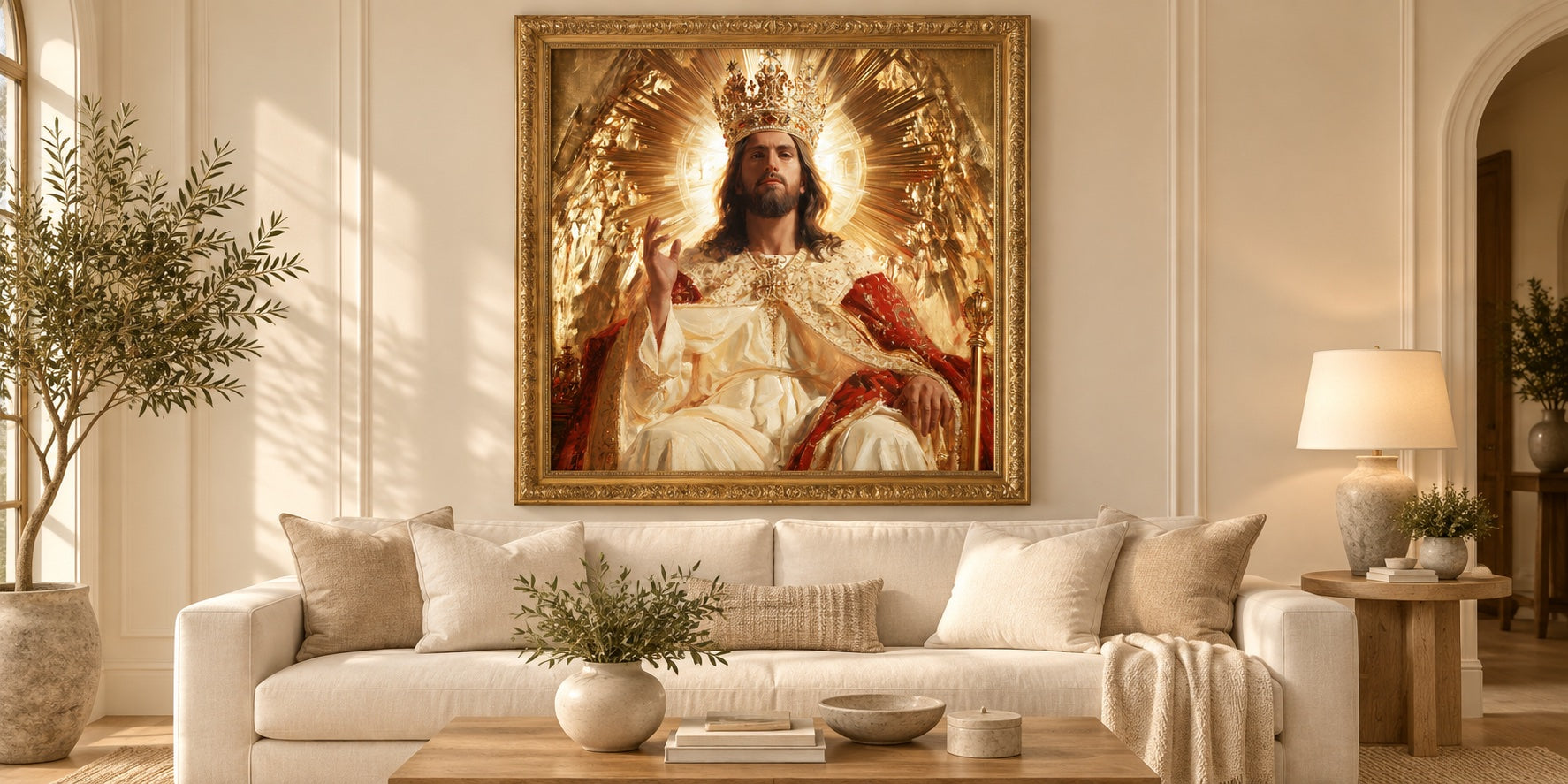 Jesus the King — Gold artwork styled in a gold frame